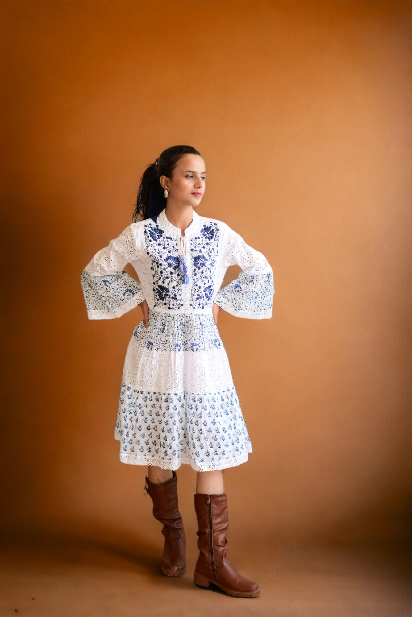 White cotton embroidered dress