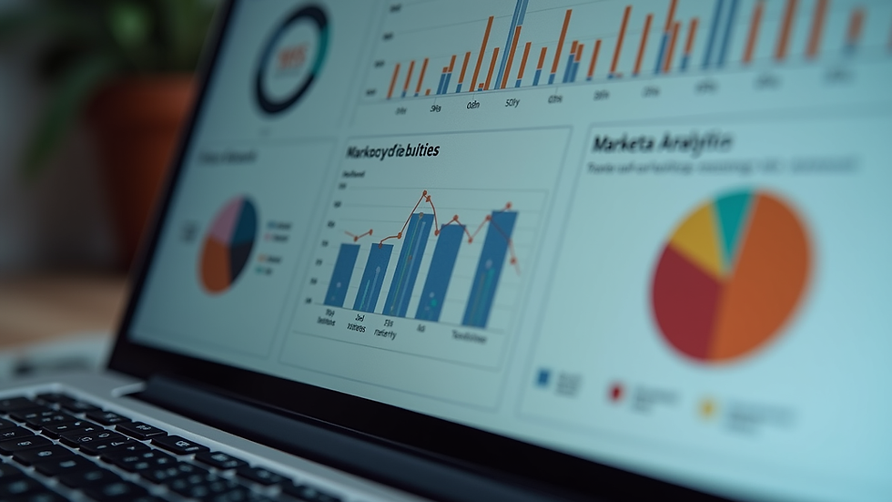Close-up view of a laptop screen showing marketing analytics dashboard