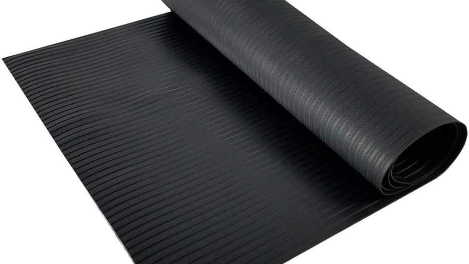 RESILIA Black Plastic Floor Runner - Embossed Wide Rib Waterproof Vinyl, Non Slip, Heavy Duty Protector Mat for Indoor Hardwood, Entryway, Kitchen, & Outdoor Use, 27” x 75’
