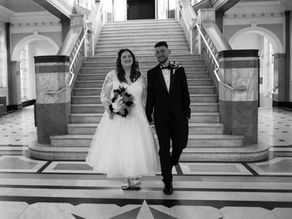 Bride and Groom post ceremony at Islington Town Hall for a New Year's Eve wedding