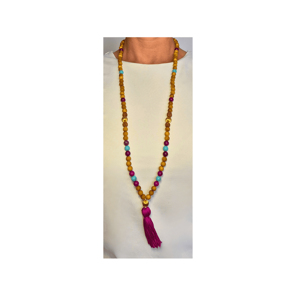 gemstone mala with charoite highlights