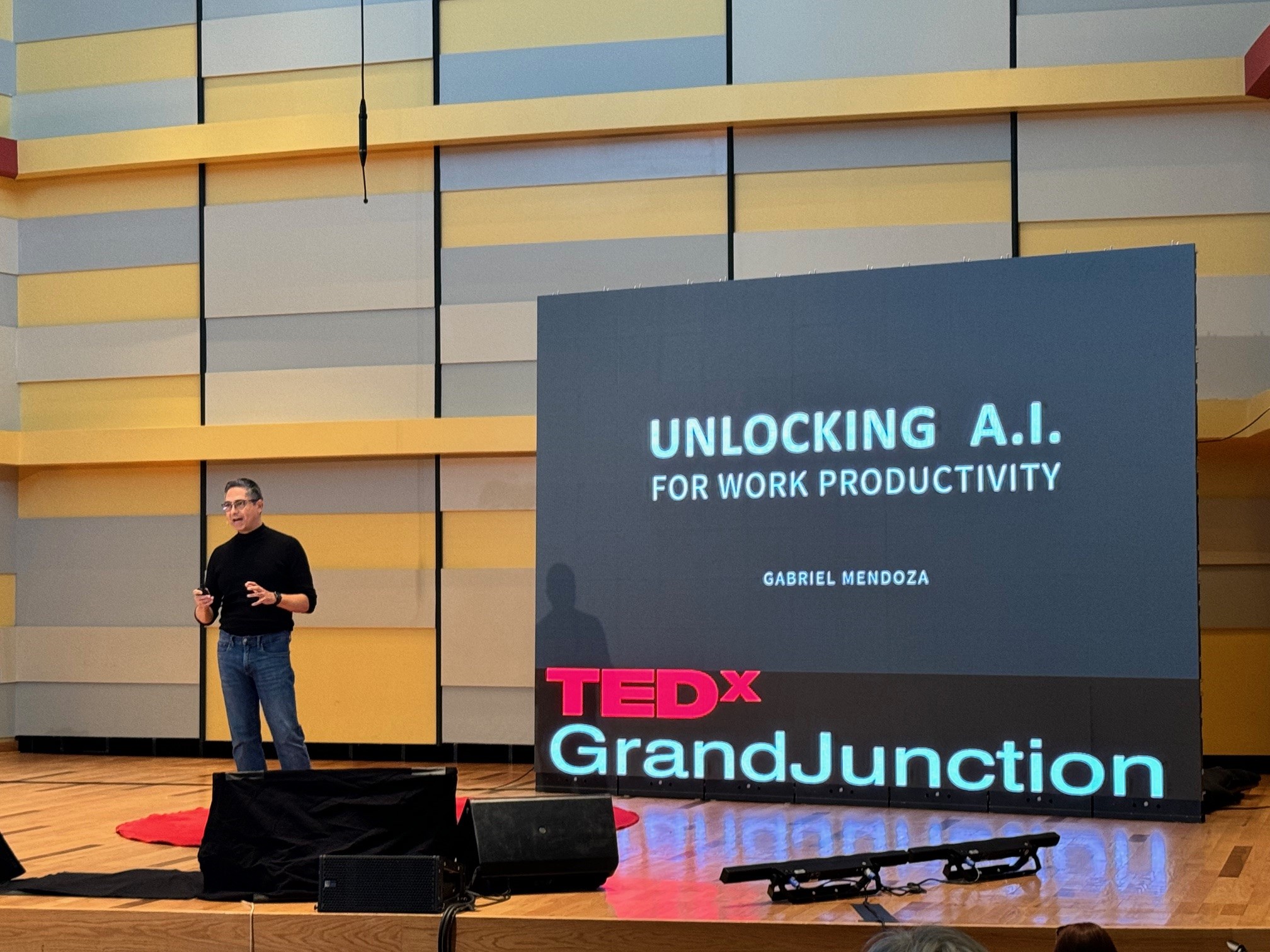 Gabriel Mendoza presenting Unlocking A.I. for Work Productivity at TEDx Grand Junction