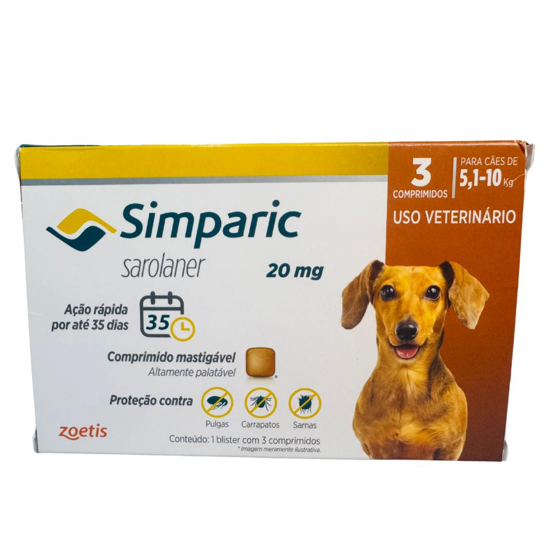 Antipulgas Simparic 20mg Cães 5 até 10Kg 3 Comprimidos