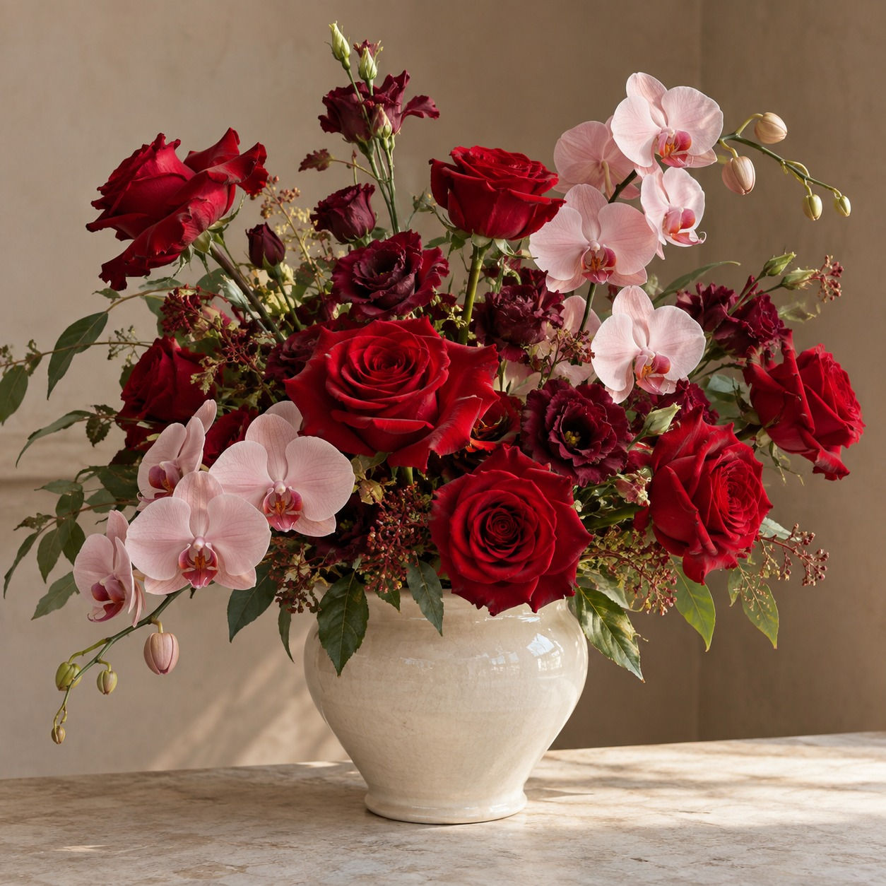 Ruby Rose & Pink Orchid Vase