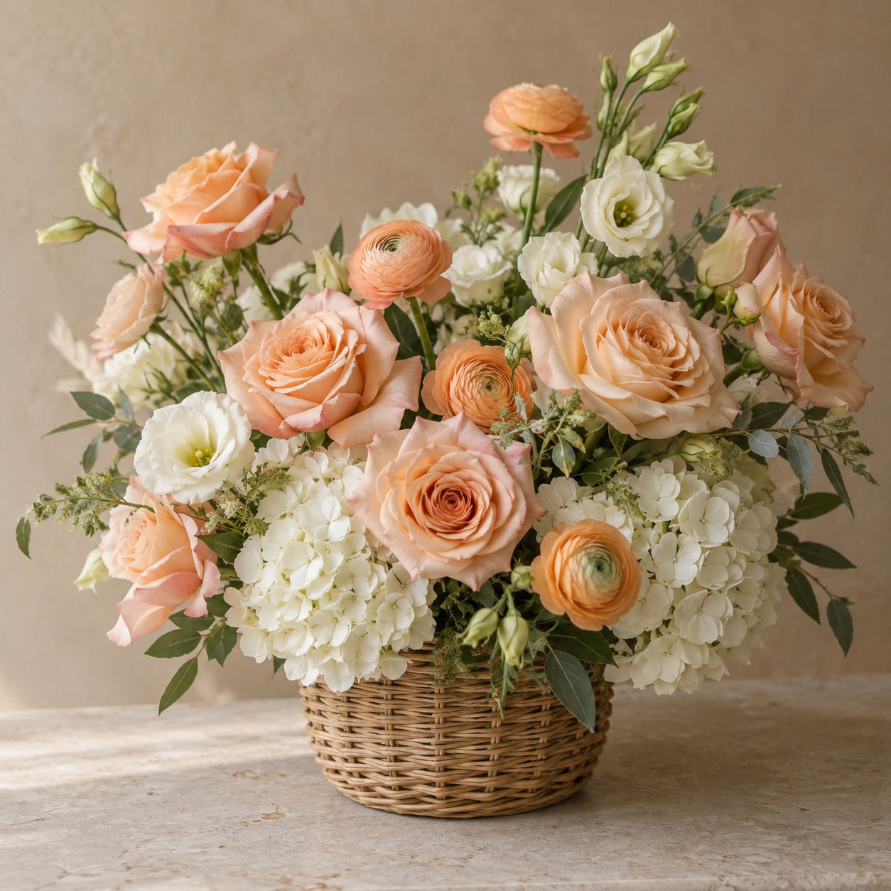 Apricot Rose Garden Basket
