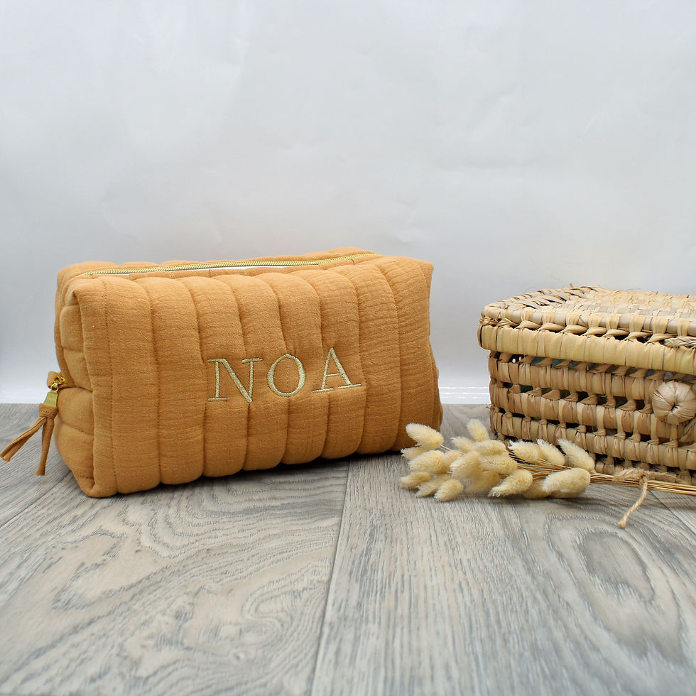 Miniature : Trousse de toilette  matelassée - Double gaze camel -