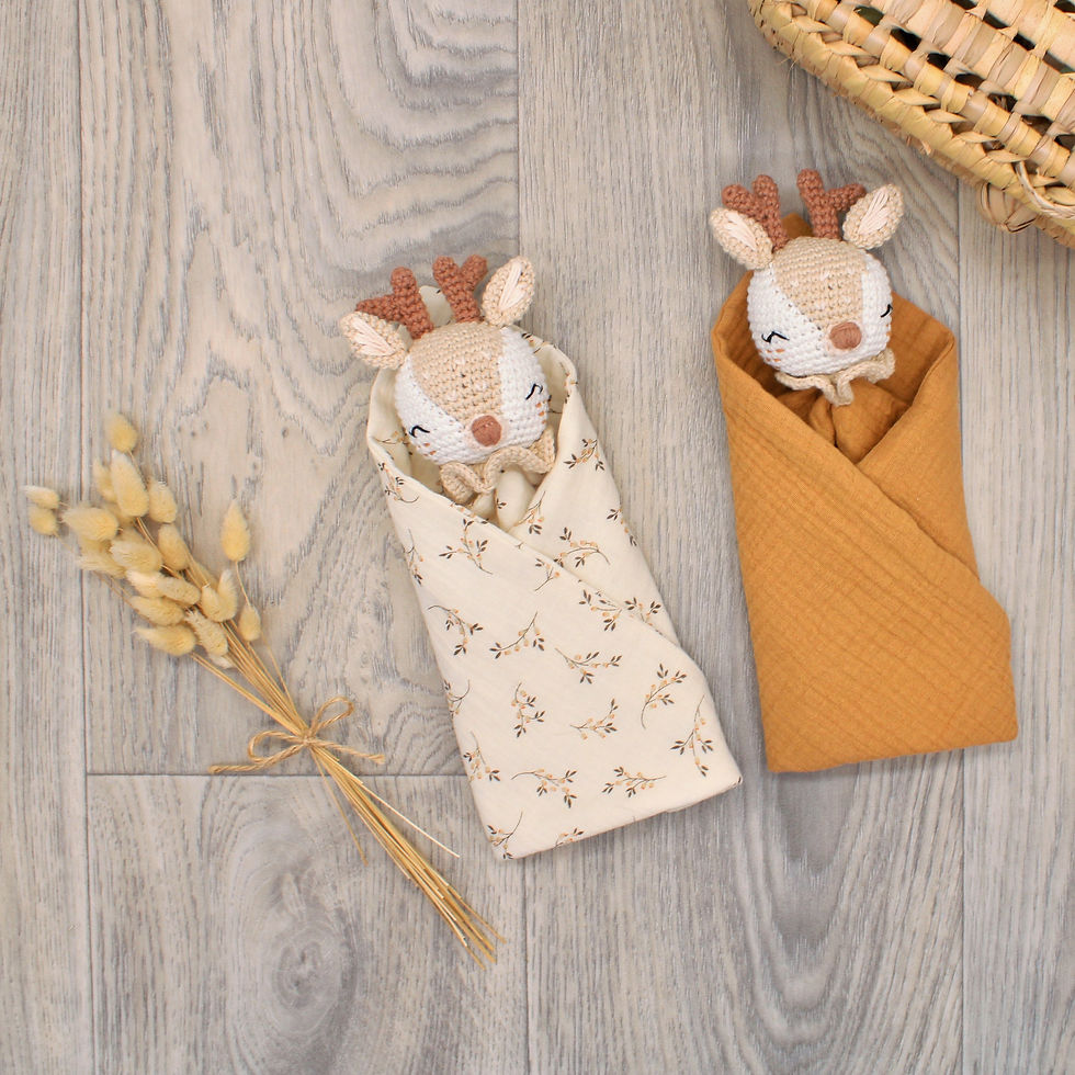 Miniature : Doudou Biche au crochet -Double gaze Camel