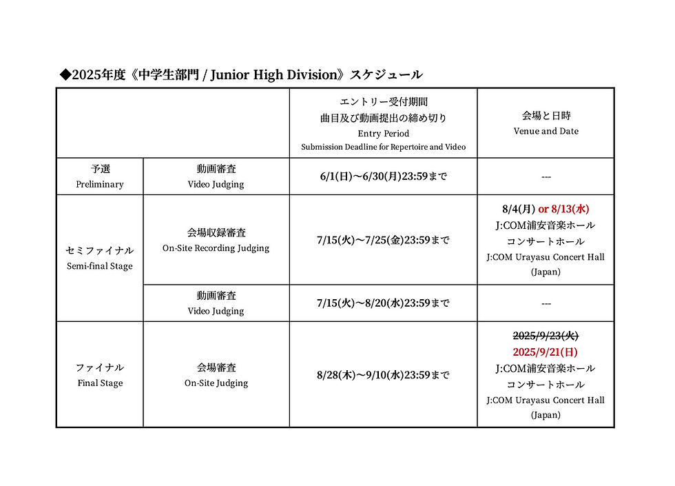 中学生部門 最新スケジュール