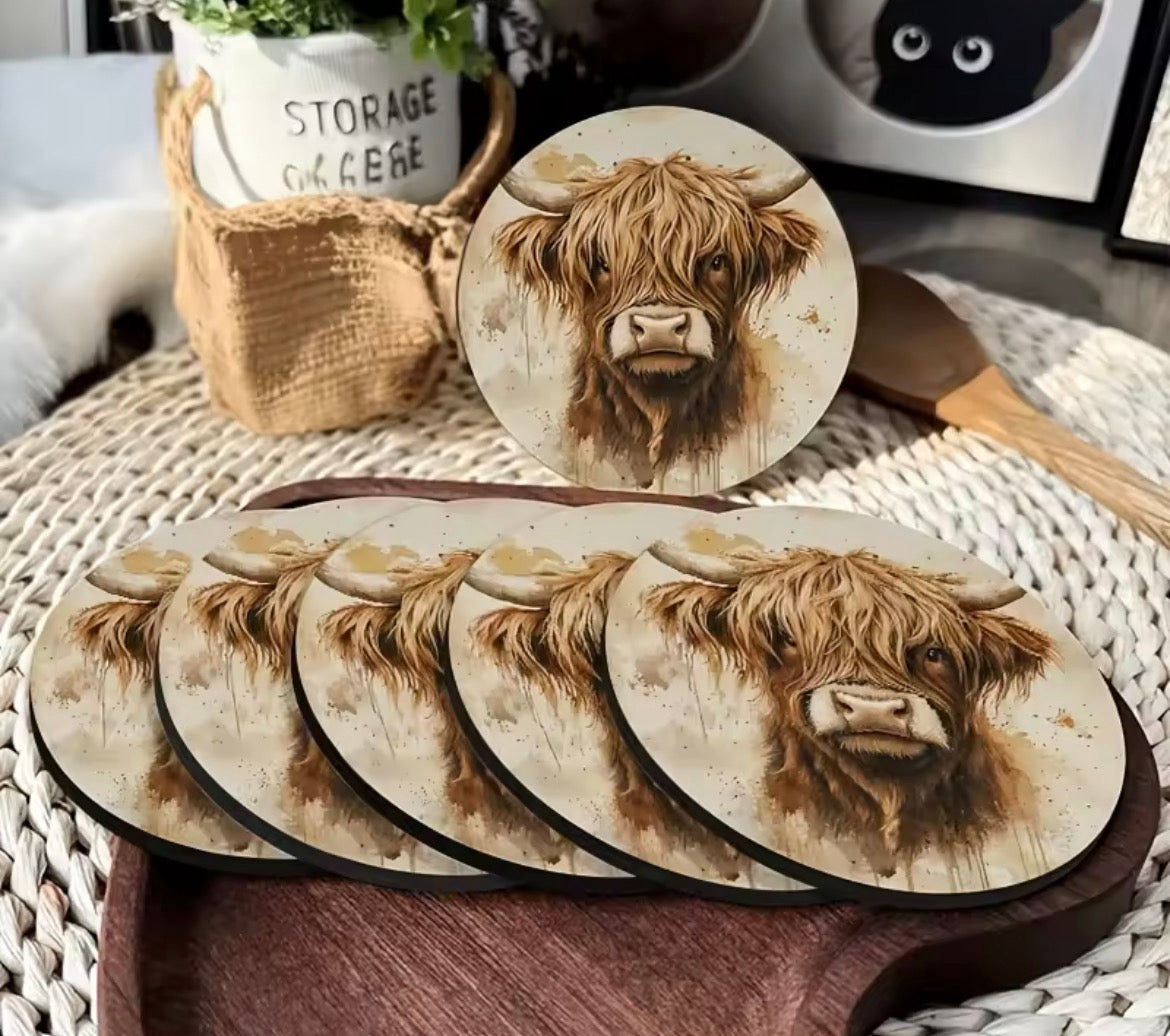 6pc Highland Cow Coasters 