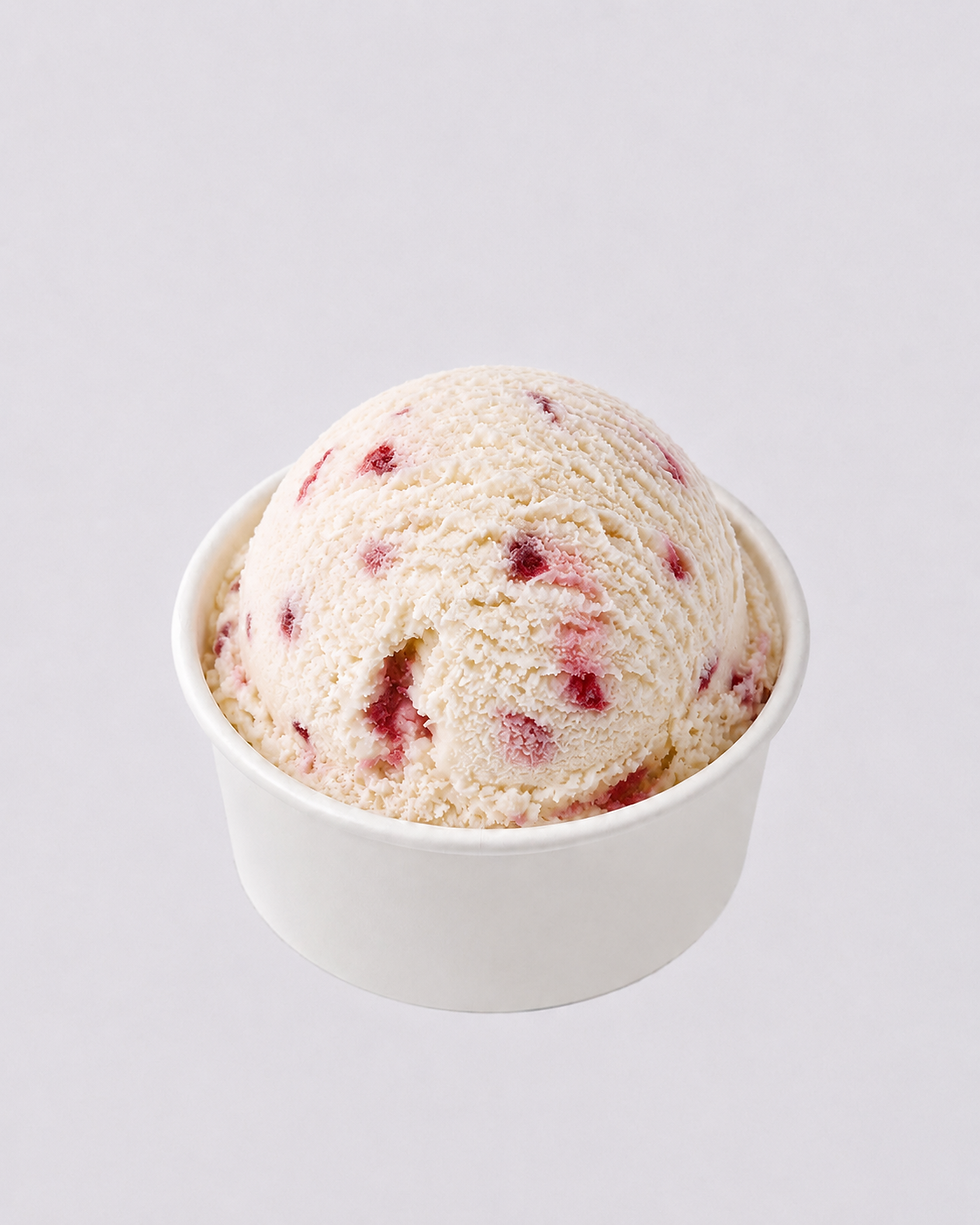 Cherry vanilla scoop in white cup