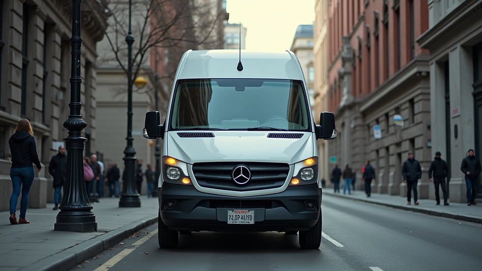 Eye-level view of a locksmith van parked on a city street