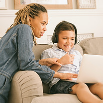 Child learning language skills online through teletherapy