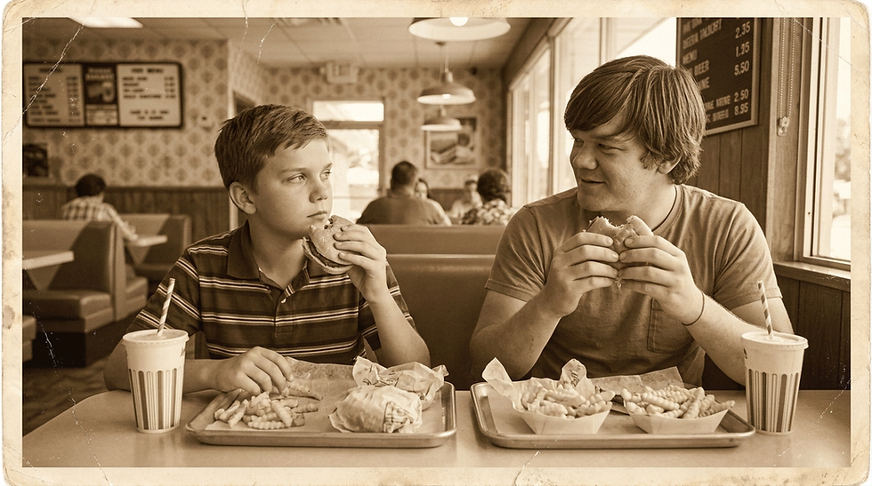 When we were growing up, he had to even depend on me for the food we ate. I was the one that had to go into the bar to get our nightly dollar to eat on. In the 1960s one dollar would buy two McDonald’s hamburgers, fries, and drinks. Joe also had to depend on me for comfort and protection. He could not fall asleep until he was sure I was home to stay.