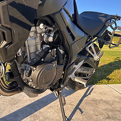 A very clean motorcycle engine closeup