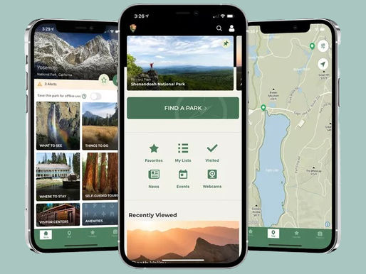 Mobile app screenshots of the National Park Services app