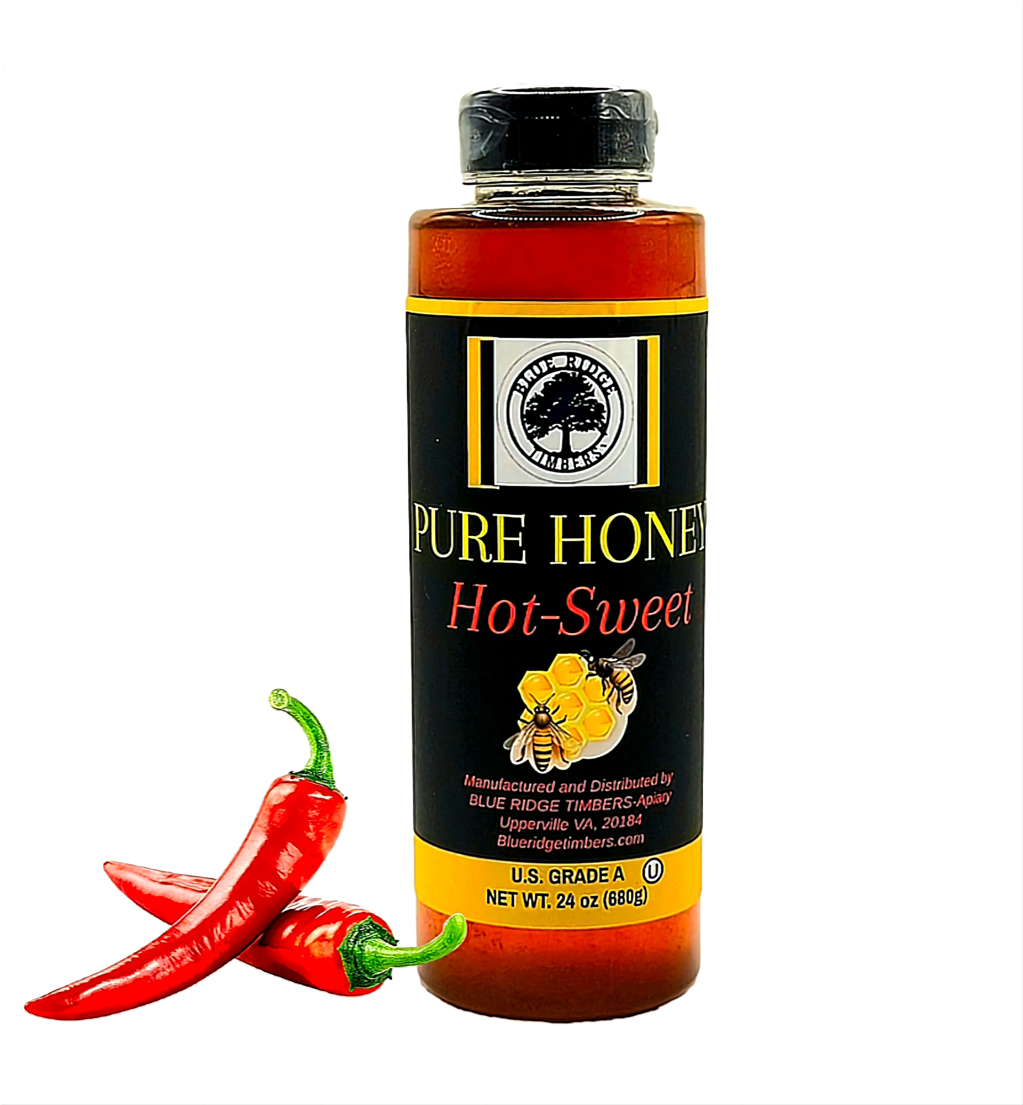 BLUE RIDGE TIMBERS- Hot Sweet Honey, (24oz Squeeze Bottle)