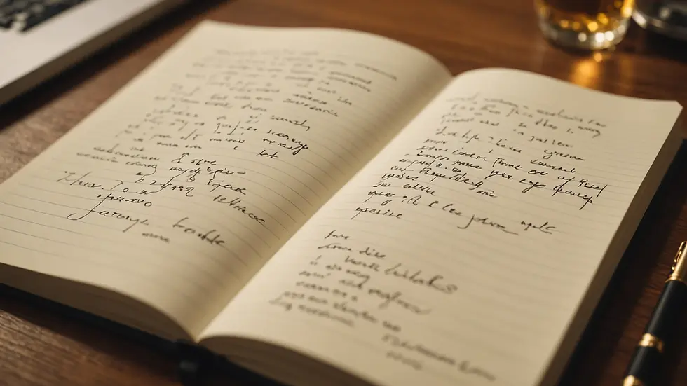Close-up view of a notebook with written notes on self-reflection
