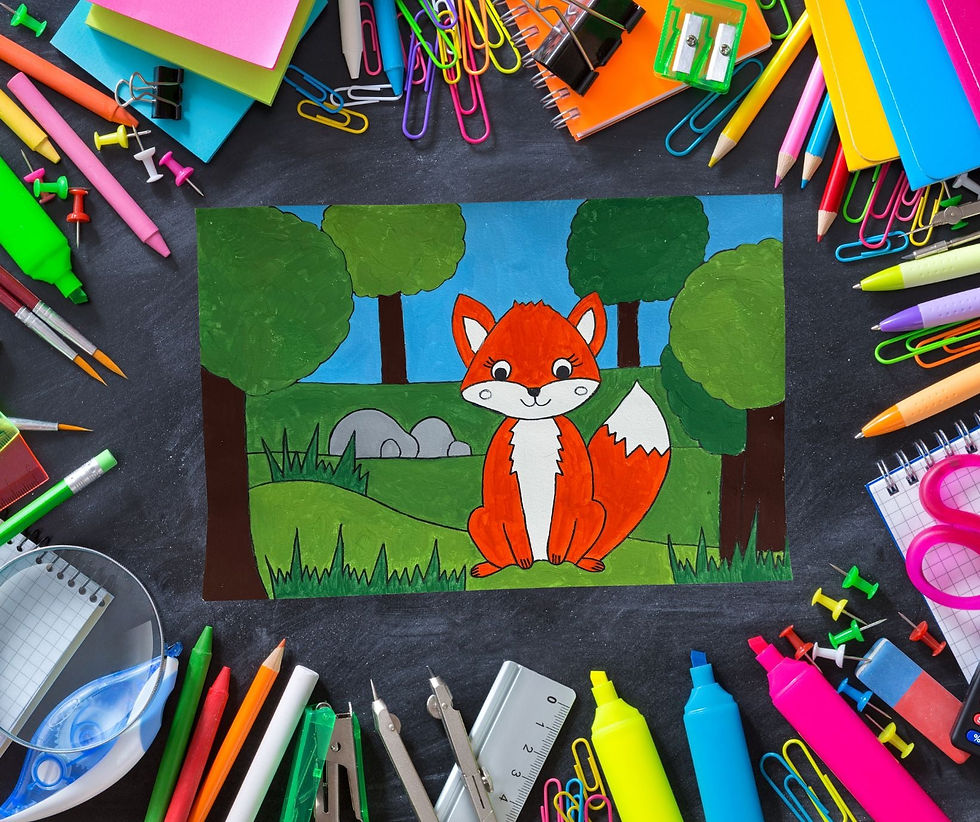 Art Supplies, Fox in the Forest, Fancy Pencils Kids Art Studio Small Art Classes