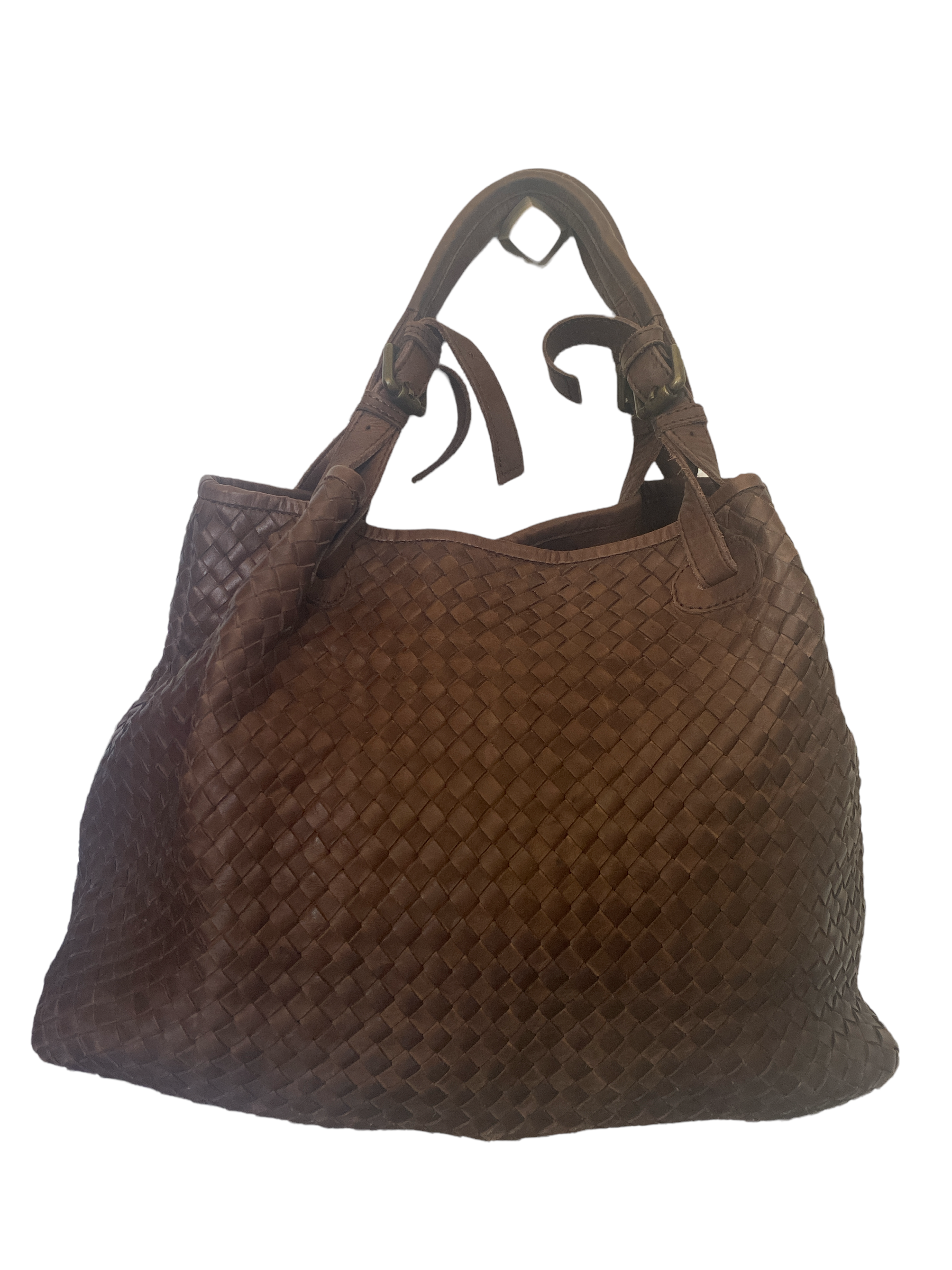 Valentina brown leather woven tote