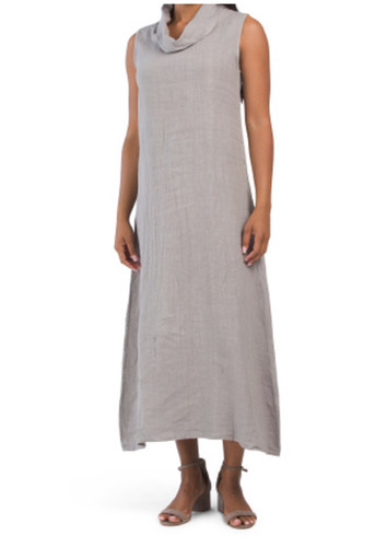 chinese dress ladies Francesca Bettini Women's Cowl Neck Tropical Print Linen Maxi Dress