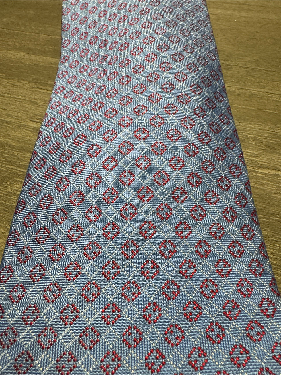 Thumbnail: Hermes silk blue tie with red H