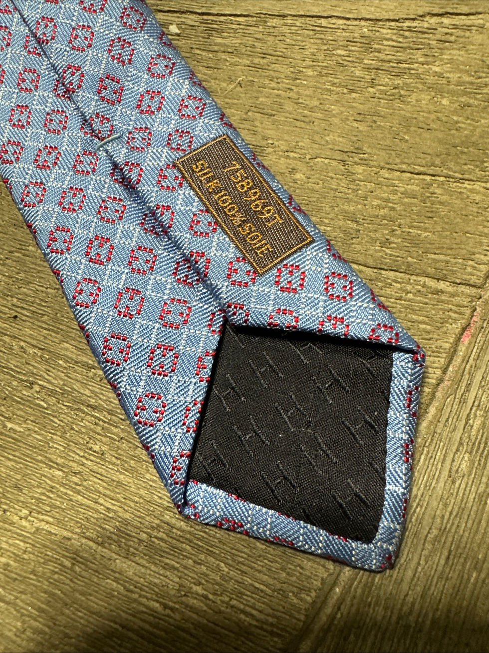 Thumbnail: Hermes silk blue tie with red H