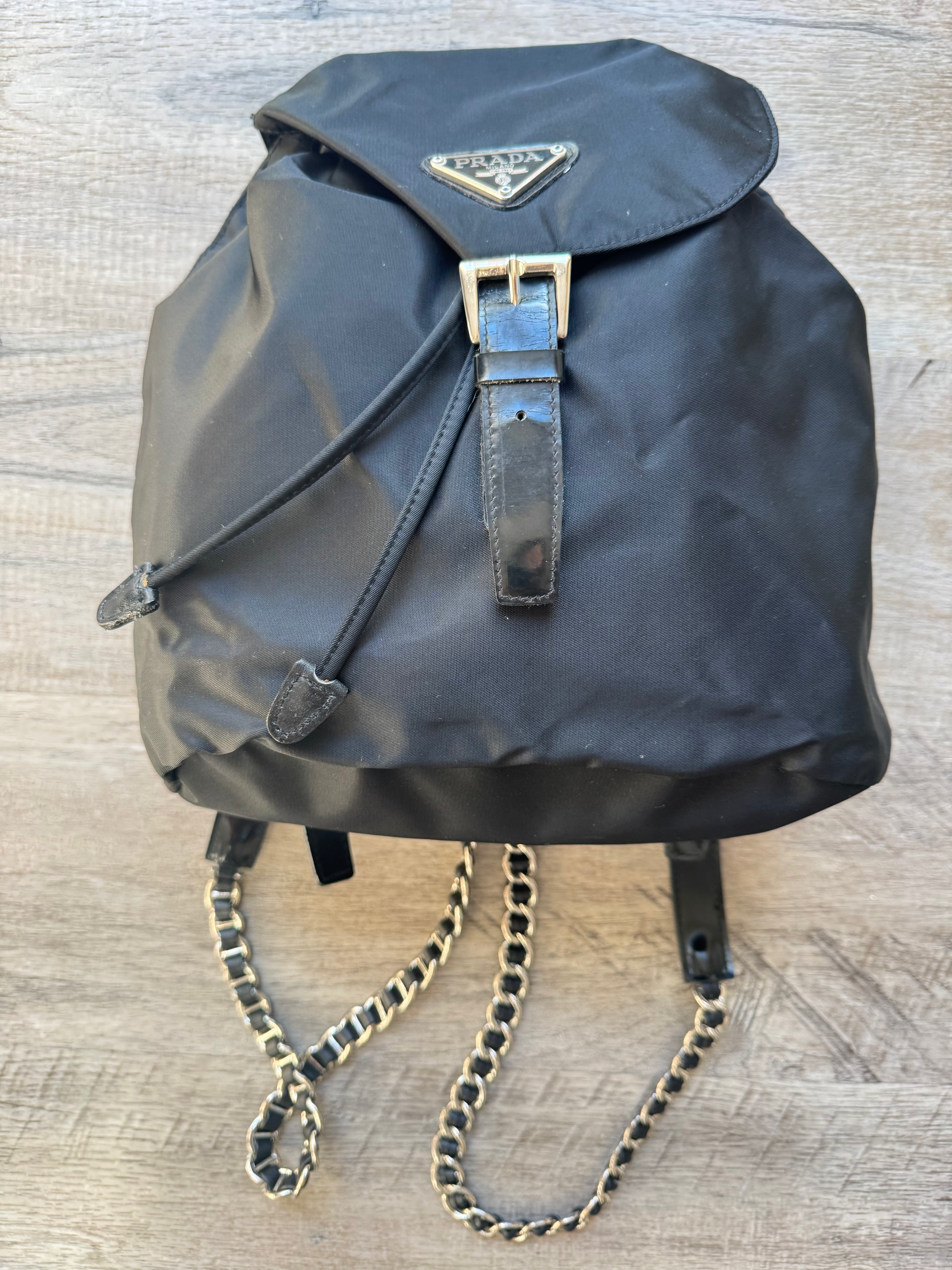 Prada bookbag with silver chain