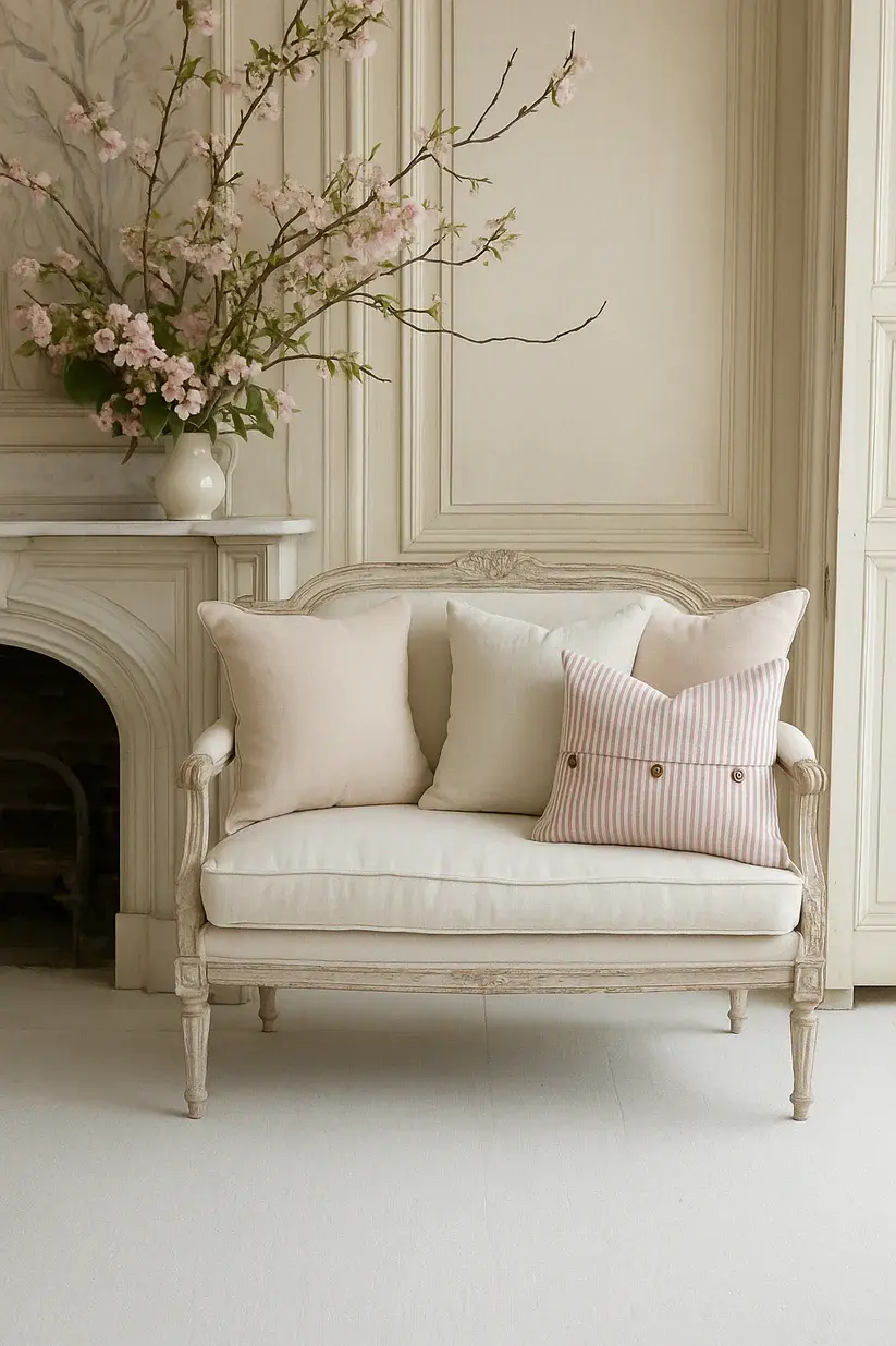 Thumbnail: Pure French Linen Cushion Cover -Pink Stripes