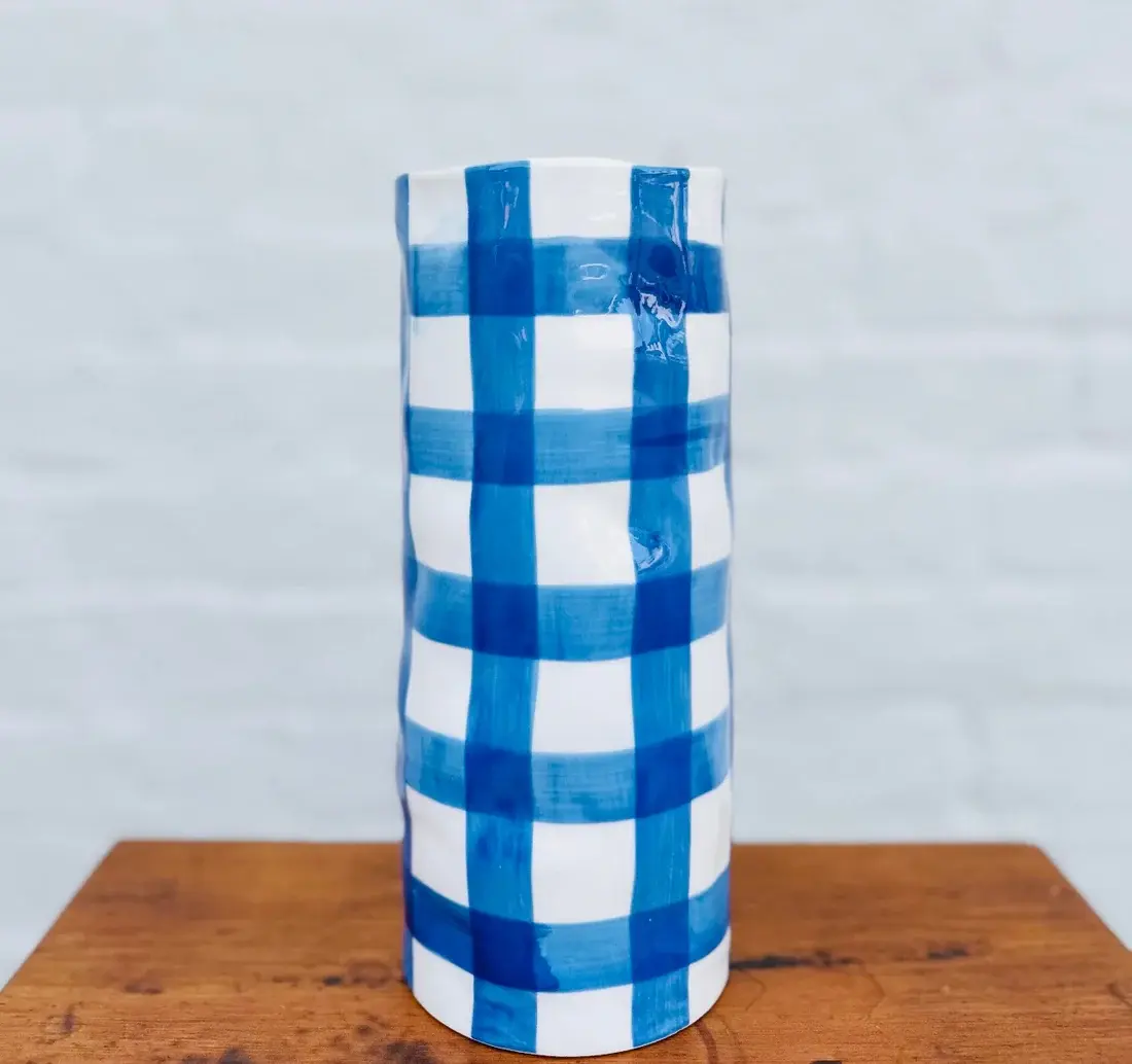 MEDIUM CLASSIC BLUE GINGHAM VASE