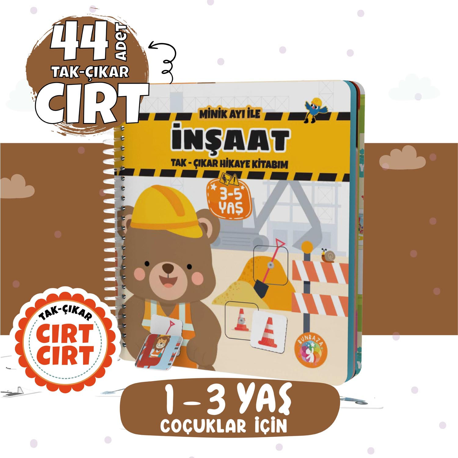 Tak-Çıkar Cırt Cırtlı Minik Ayı ile İnşaat Aktivite Kitabı 44 Adet Cırt