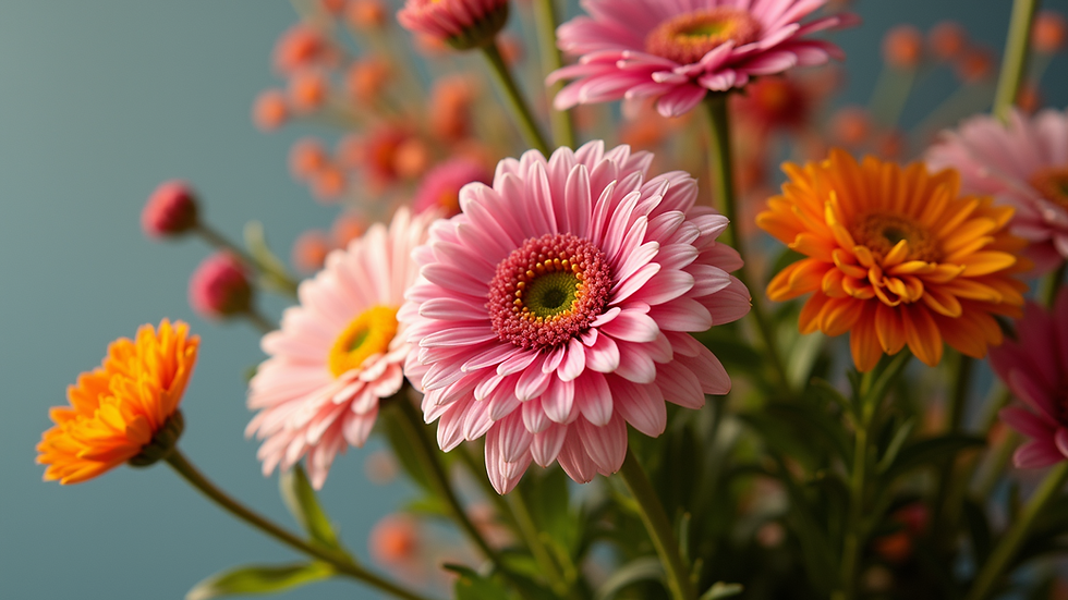 Close-up view of a vibrant floral arrangement with mixed flowers