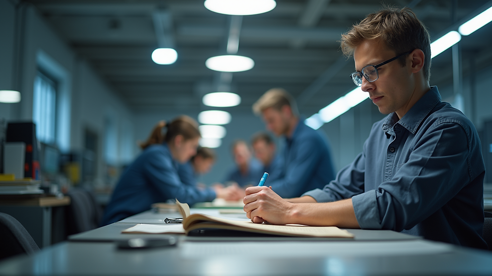 Close-up view of a job training workshop with a single participant practicing skills