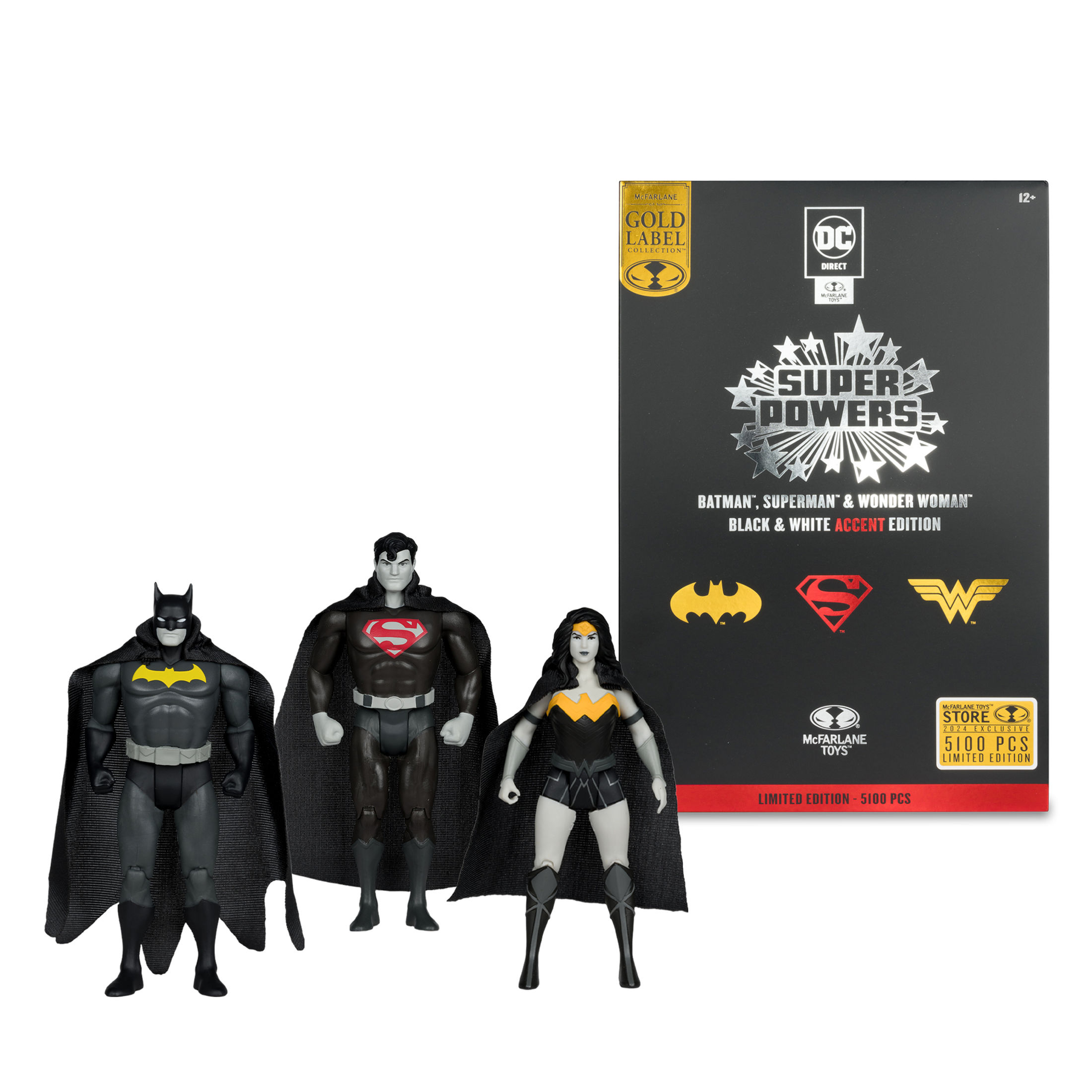 DC Super Powers Batman, Superman & Wonder Woman Black & White Accent Edition GL