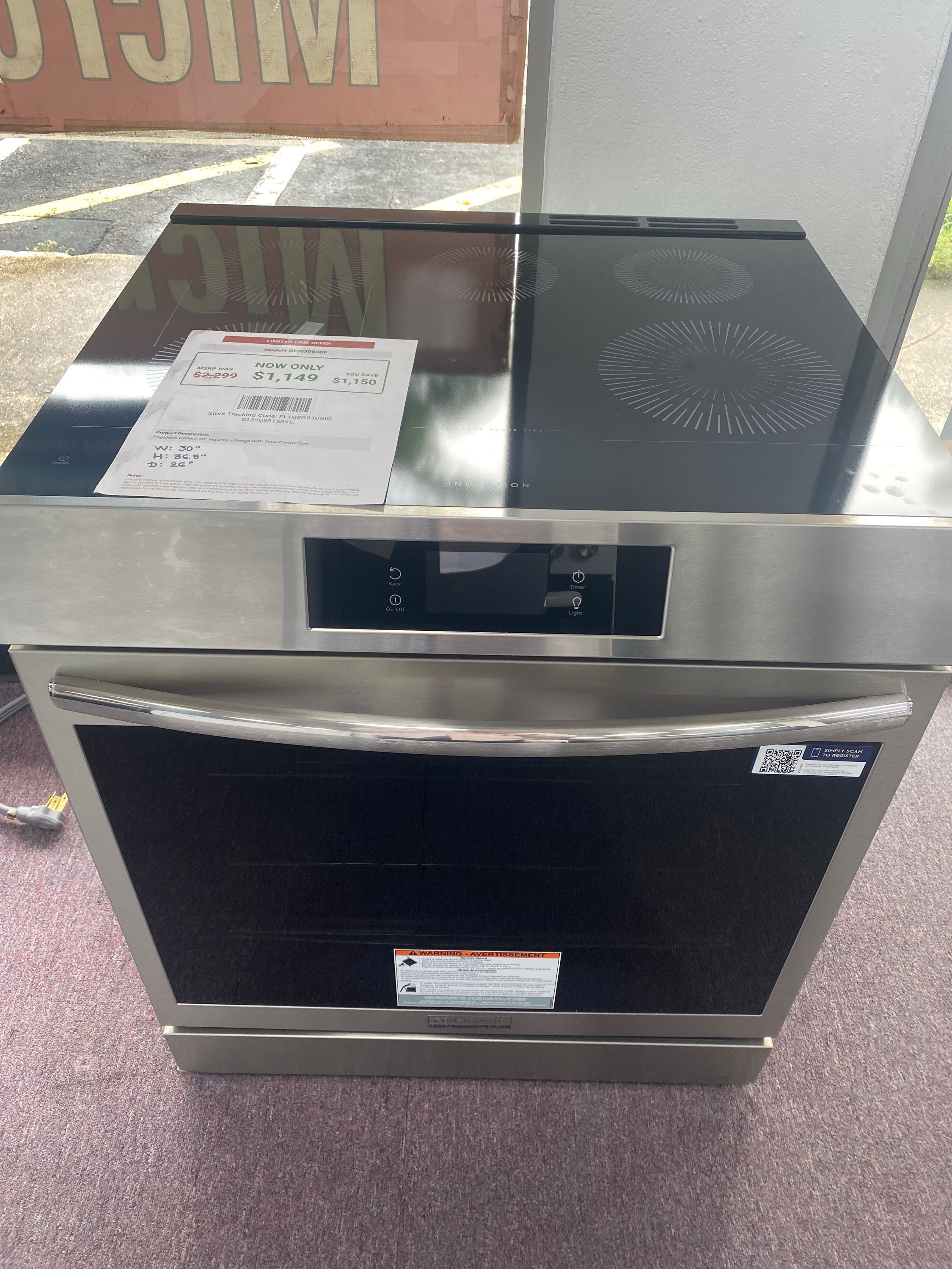 Frigidaire Gallery 30” Induction Range with total Convention.