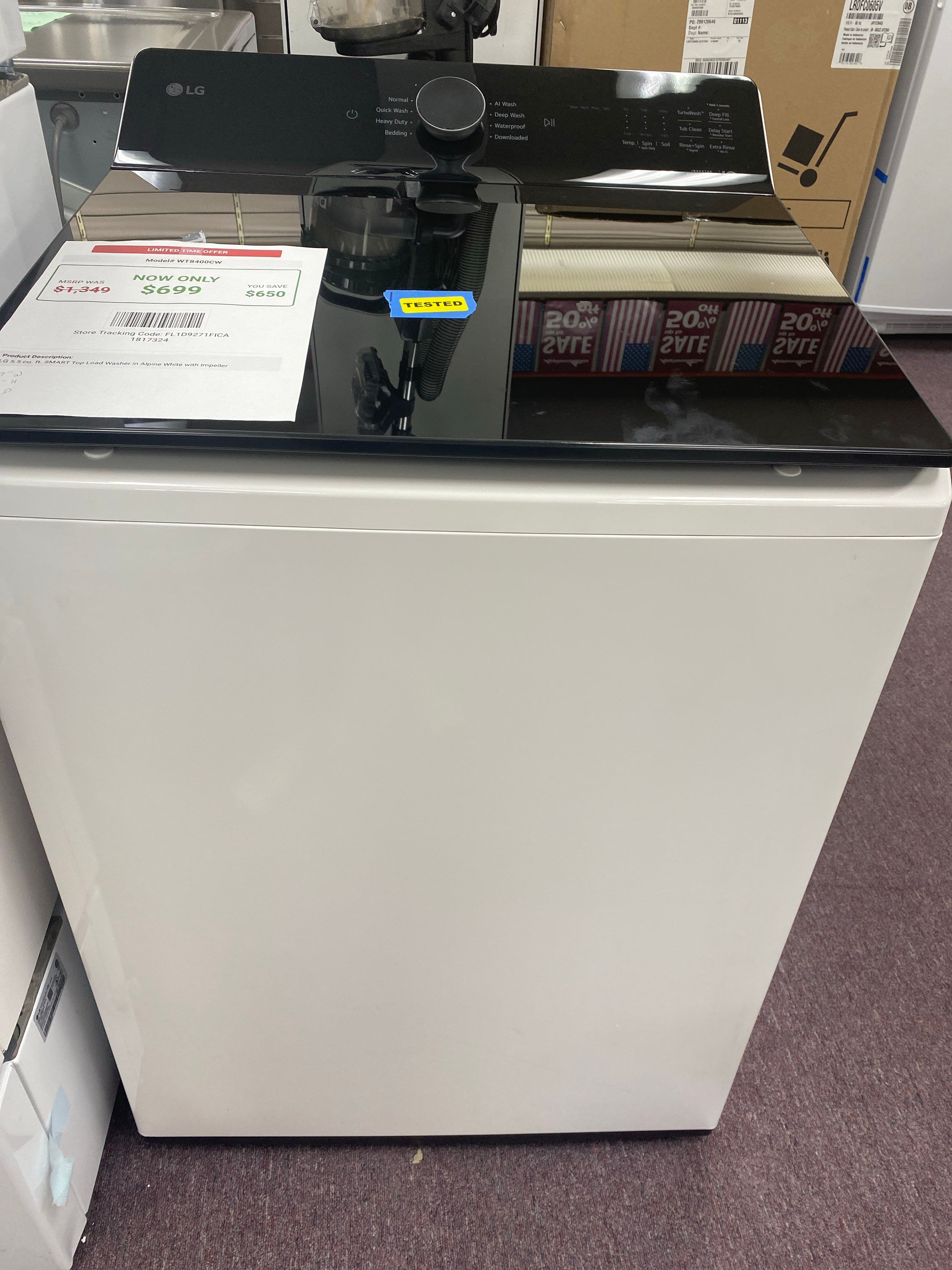 LG Washer 5.5 cu. Ft. SMART Top Load Washer in Alpine White with Impeller 