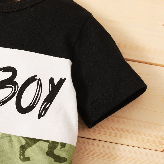 Thumbnail: Kid Boy Summer Fashion Dinosaur Design Short Sleeve Shirt Black Pants