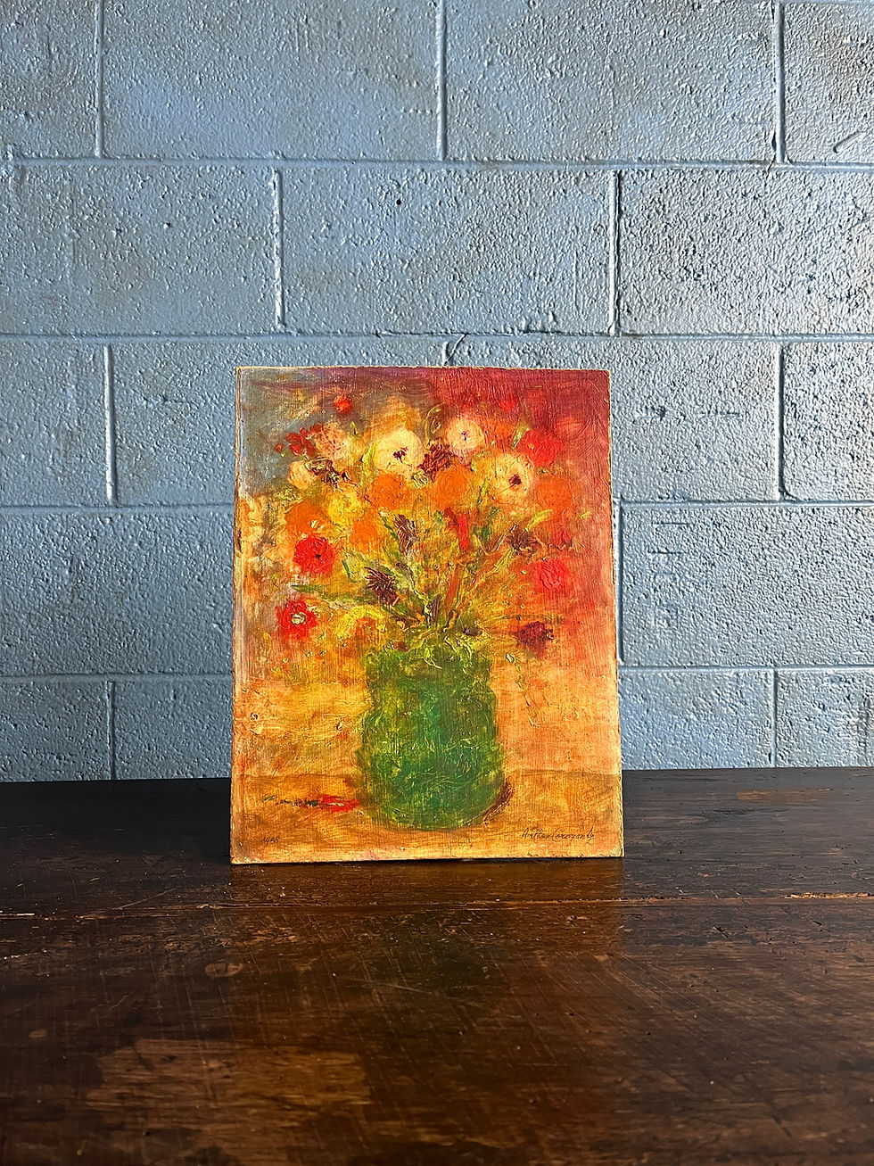 Oil Painting of Flowers on Board 1988