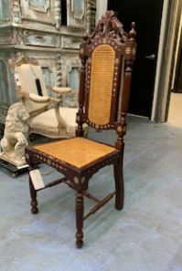 ON HOLD: Wooden Side Chair with Natural Caning and Wood Inlay