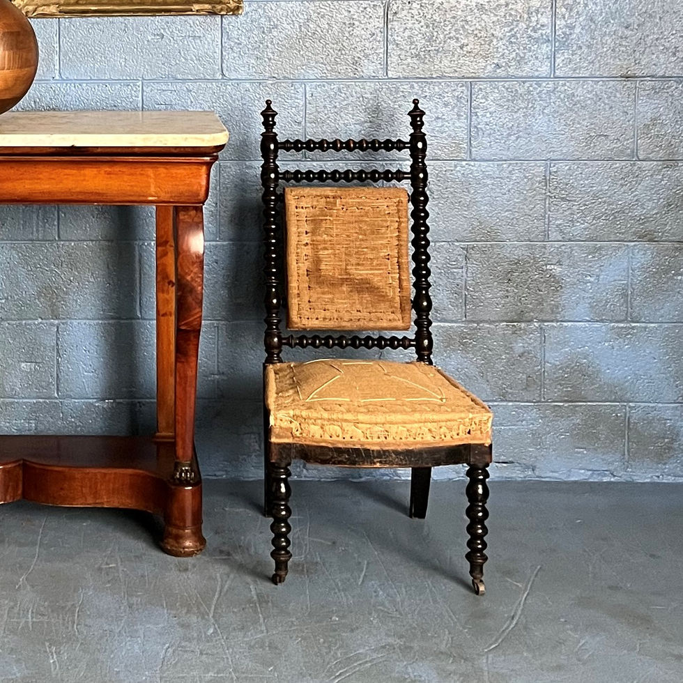 Spool-Turned Chair Circa 1880 Black Wood with Brass Cup Victorian