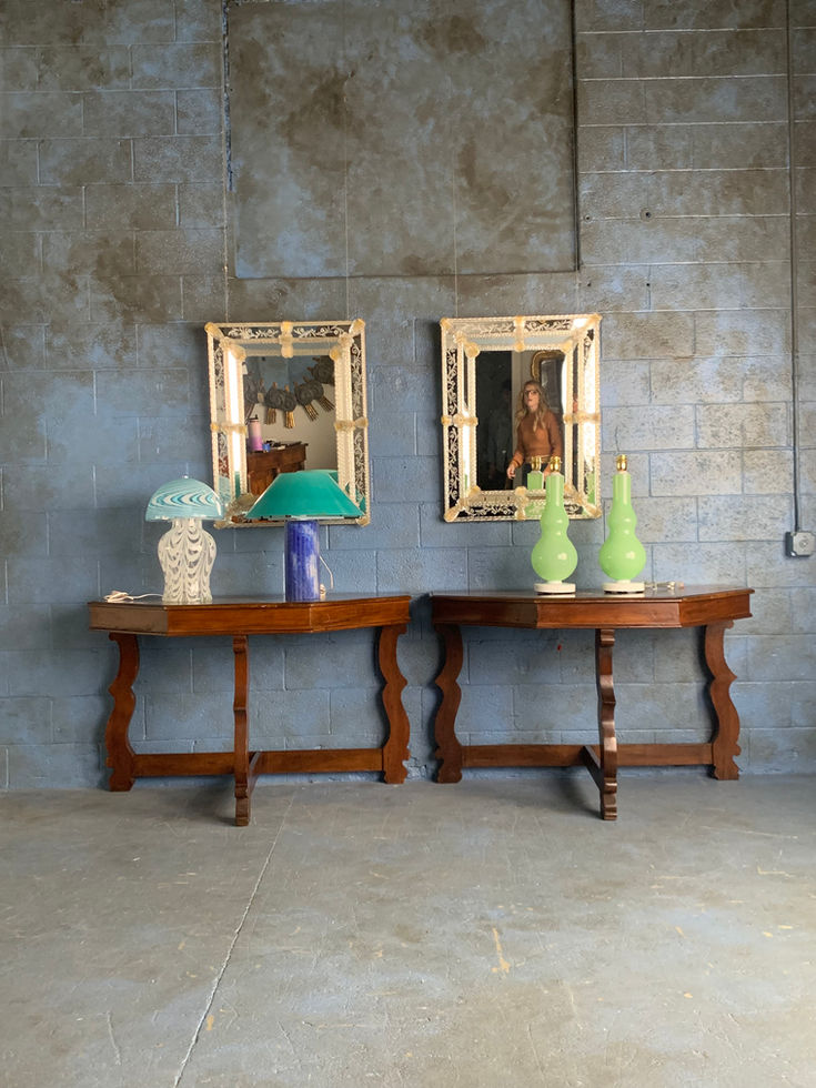 Set of Gourd Shaped Murano Glass Lamp in Sea Glass Green