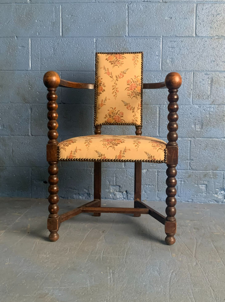 Set of 2 1930's Neo-Basque French Carved Wood Armchairs