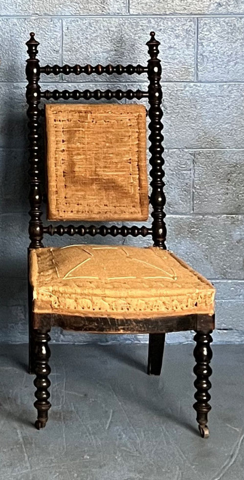 Victorian Spool-Turned Chair Circa 1880 Black Wood with Brass Cup