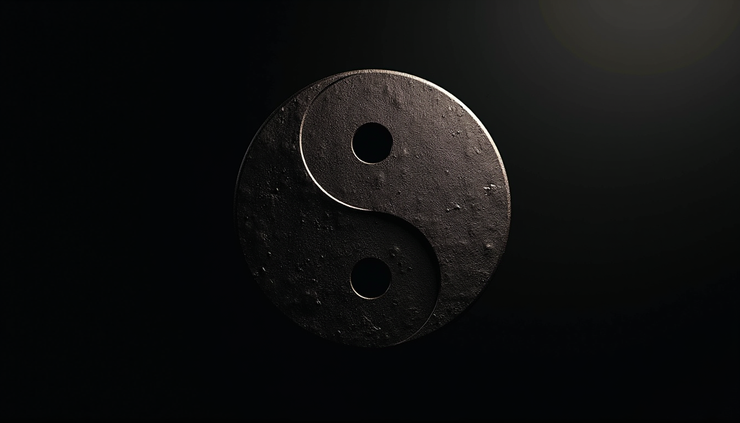 Vue rapprochée du symbole Yin Yang traditionnel sur un fond noir