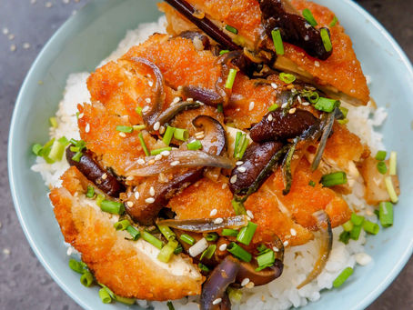 Japanese-Style Katsudon Rice Bowls (Vegan Recipe)