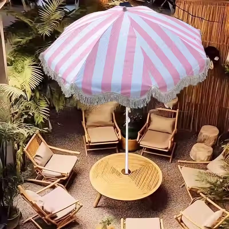 Whimsical Pink and White Pin Stripe Umbrella 