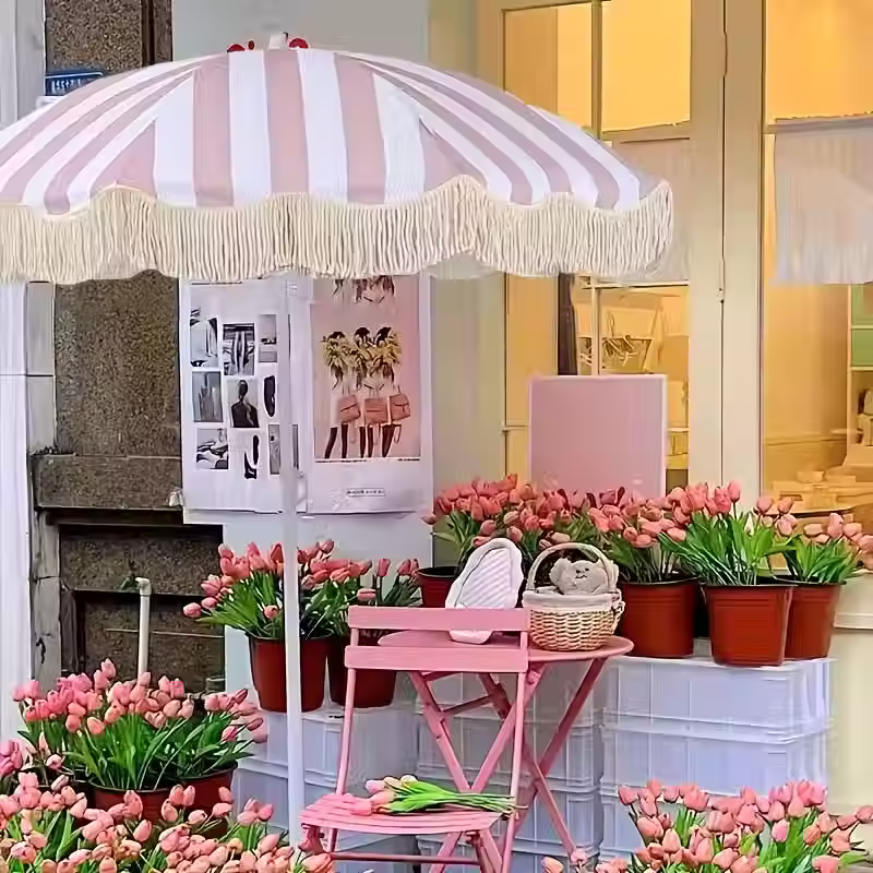 Thumbnail: Whimsical Pink and White Pin Stripe Umbrella 