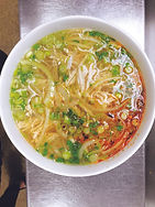 Vermicelli noodle soup, shredded chicken, in sate chicken broth