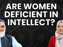 Dr. Shabir Ally and Dr. Safiyyah Ally behind a black background that says "Are women deficient in intellect?"