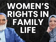 Dr. Shabir Ally and Dr. Safiyyah Ally behind a black background with overlay text reading “Women’s Rights in Family Life”