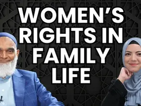 Dr. Shabir Ally and Dr. Safiyyah Ally behind a black background with overlay text reading “Women’s Rights in Family Life”